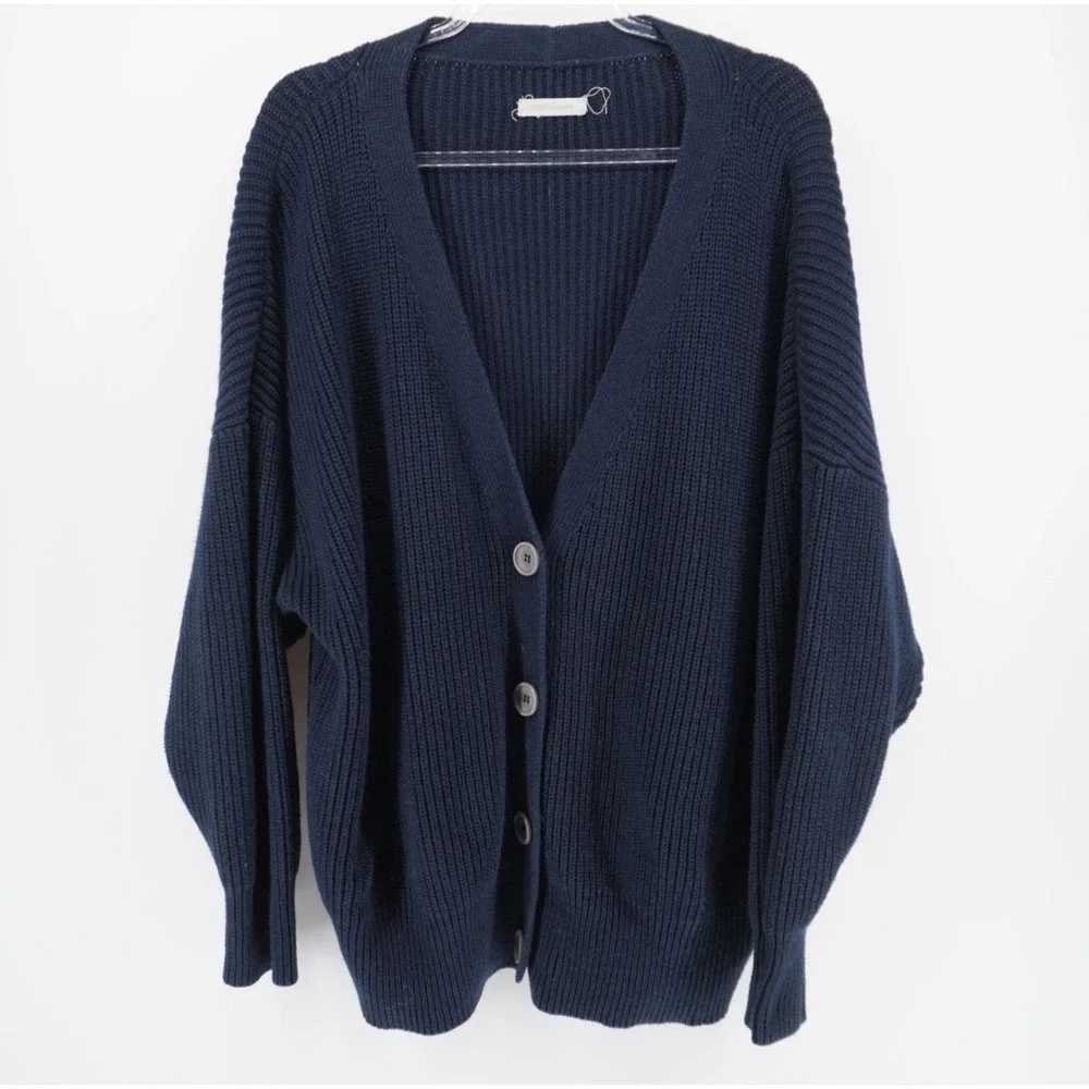 Outerknown Navy Blue Organic Cotton Baby Alpaca Ribbed Cardigan Sweater XS/S